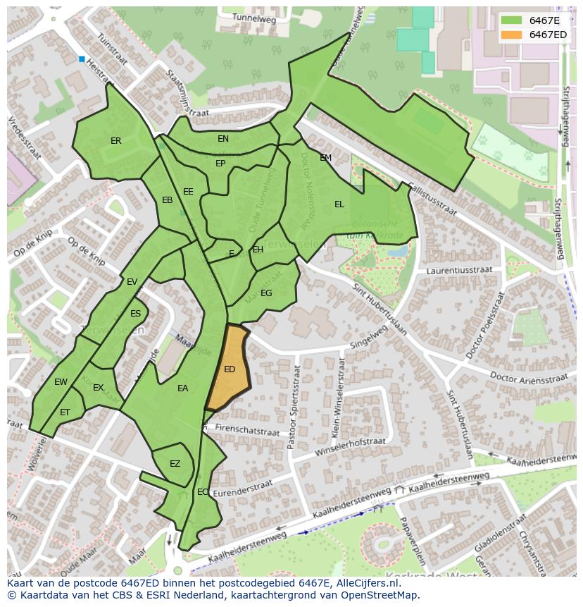 Afbeelding van het postcodegebied 6467 ED op de kaart.