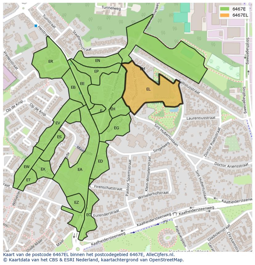 Afbeelding van het postcodegebied 6467 EL op de kaart.