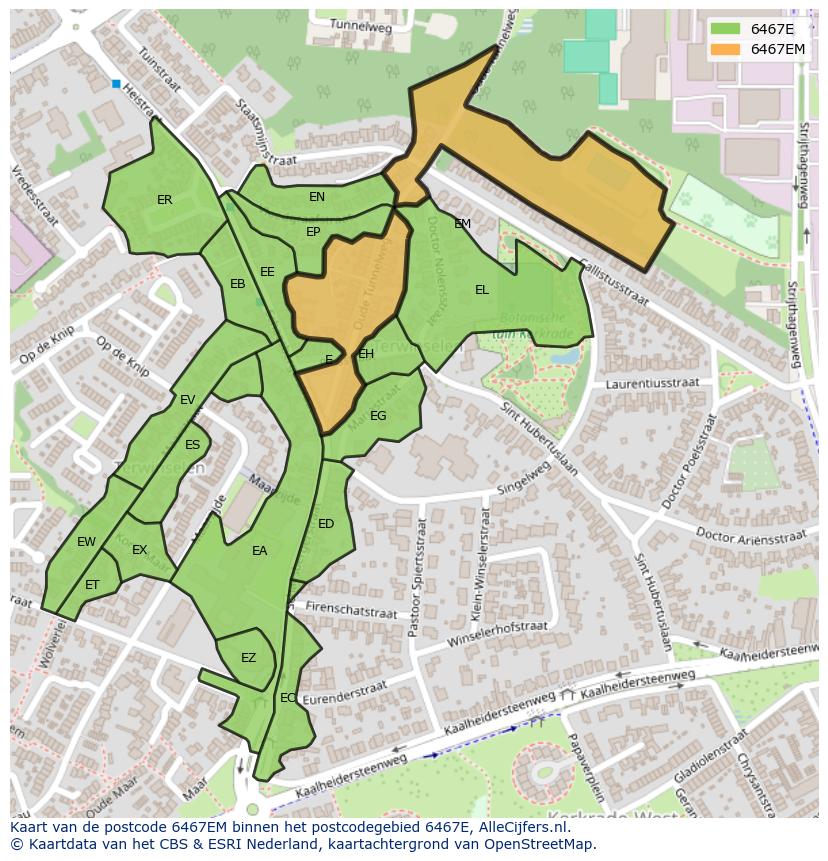 Afbeelding van het postcodegebied 6467 EM op de kaart.