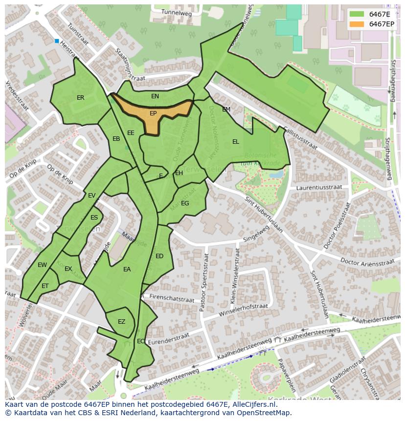 Afbeelding van het postcodegebied 6467 EP op de kaart.