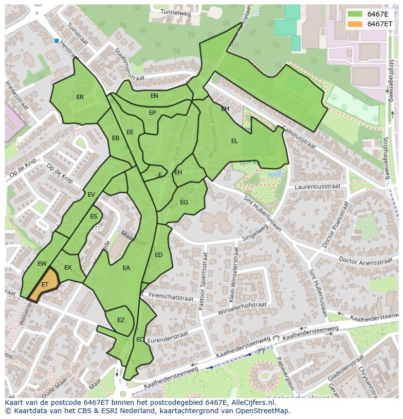 Afbeelding van het postcodegebied 6467 ET op de kaart.