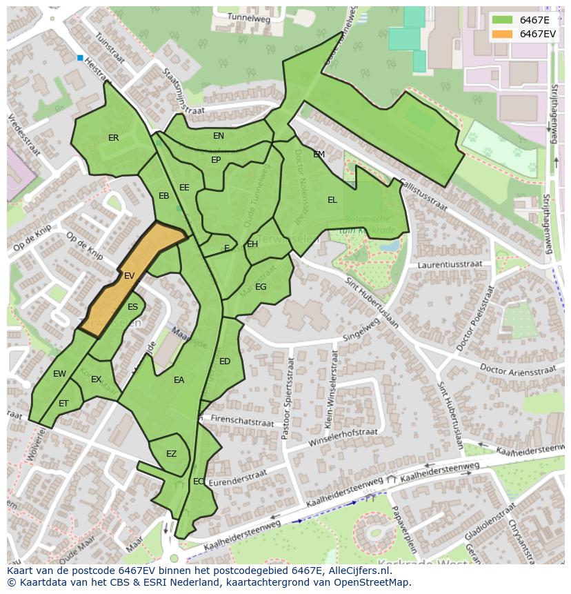 Afbeelding van het postcodegebied 6467 EV op de kaart.