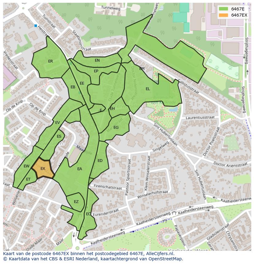 Afbeelding van het postcodegebied 6467 EX op de kaart.