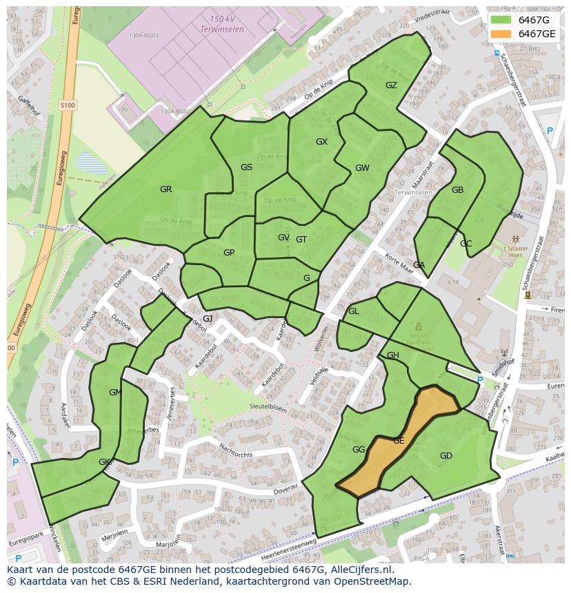 Afbeelding van het postcodegebied 6467 GE op de kaart.