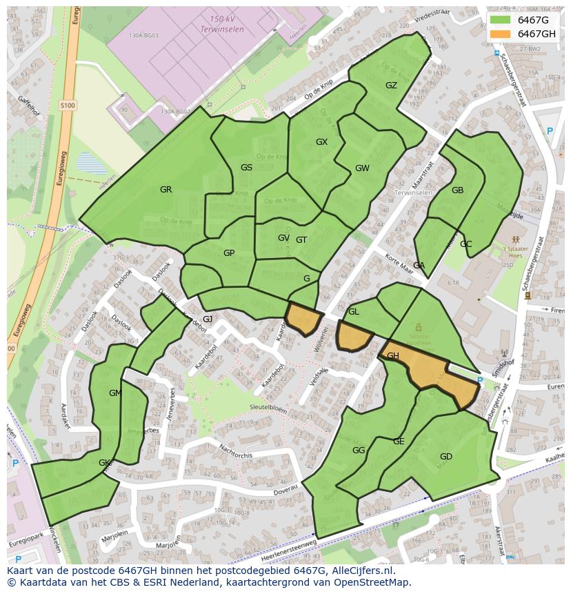 Afbeelding van het postcodegebied 6467 GH op de kaart.