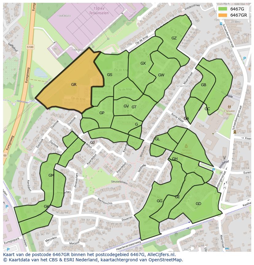 Afbeelding van het postcodegebied 6467 GR op de kaart.