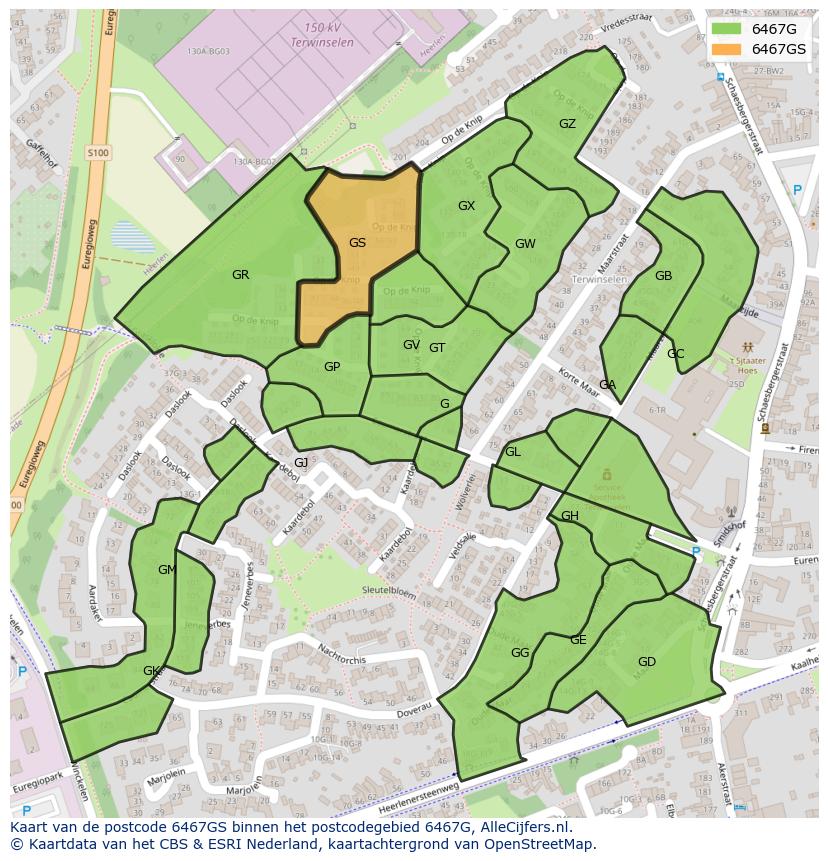 Afbeelding van het postcodegebied 6467 GS op de kaart.