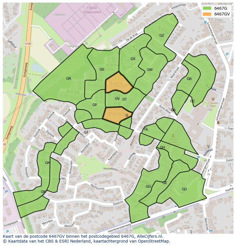 Afbeelding van het postcodegebied 6467 GV op de kaart.