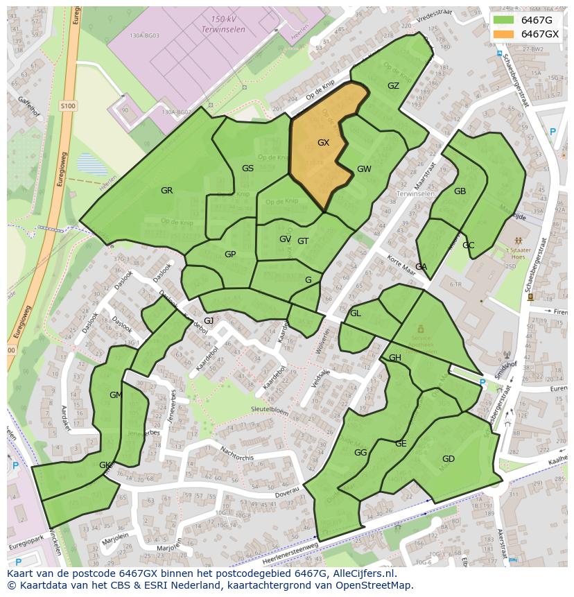 Afbeelding van het postcodegebied 6467 GX op de kaart.