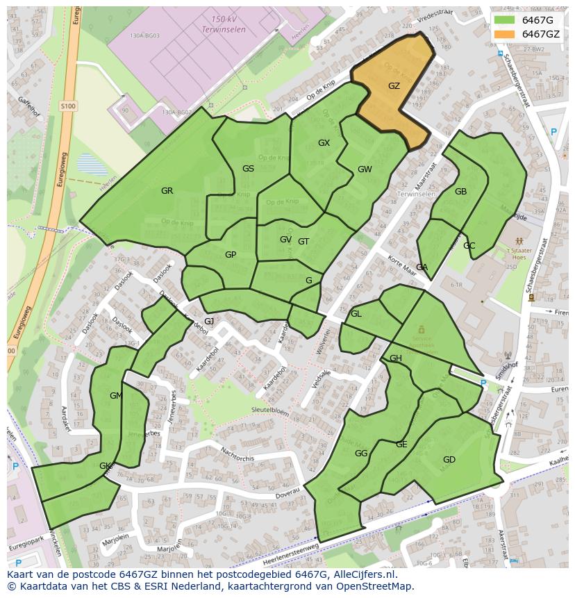 Afbeelding van het postcodegebied 6467 GZ op de kaart.