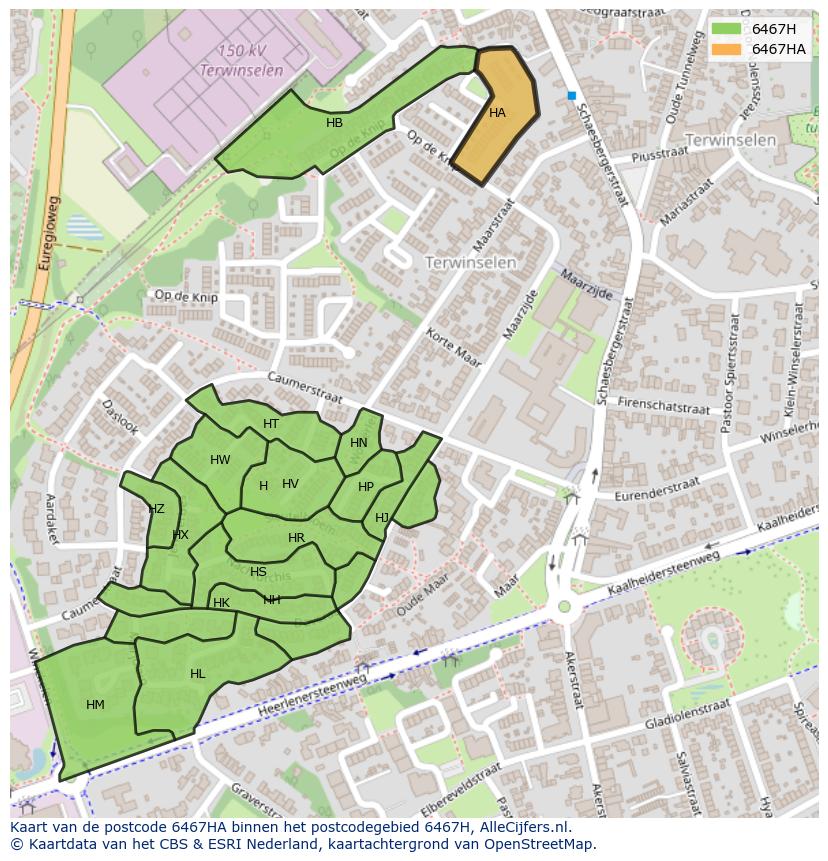 Afbeelding van het postcodegebied 6467 HA op de kaart.