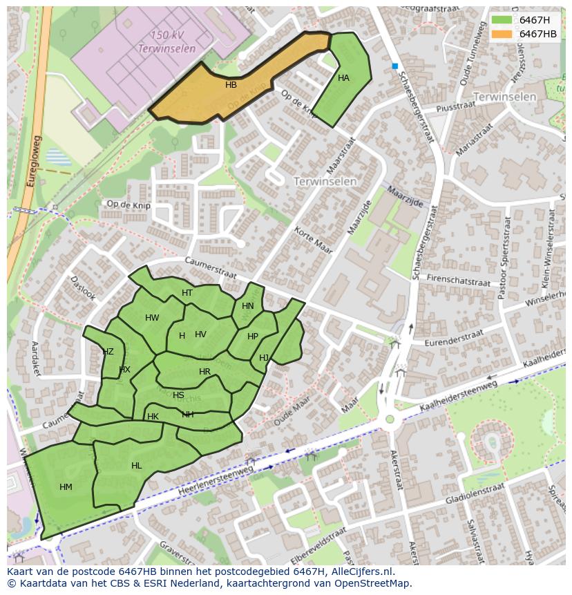 Afbeelding van het postcodegebied 6467 HB op de kaart.