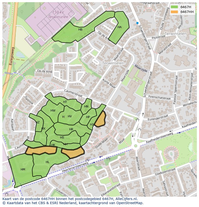 Afbeelding van het postcodegebied 6467 HH op de kaart.