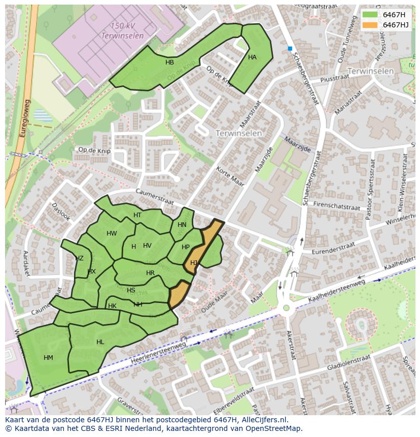 Afbeelding van het postcodegebied 6467 HJ op de kaart.