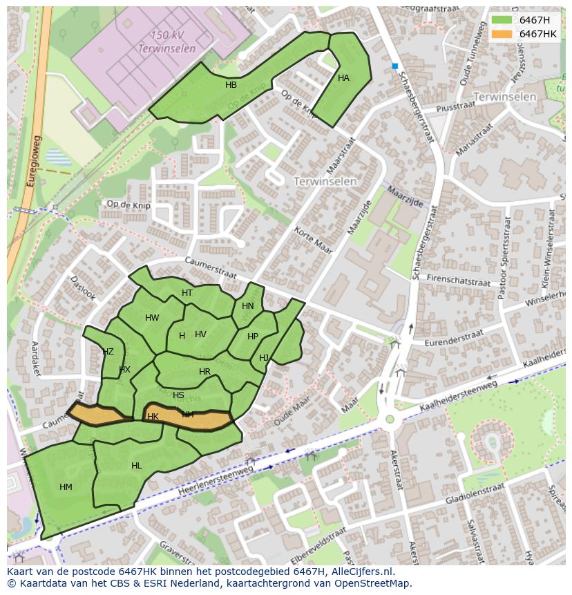 Afbeelding van het postcodegebied 6467 HK op de kaart.