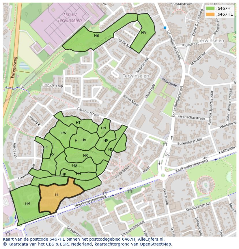 Afbeelding van het postcodegebied 6467 HL op de kaart.