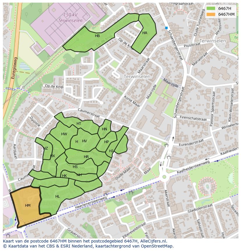 Afbeelding van het postcodegebied 6467 HM op de kaart.