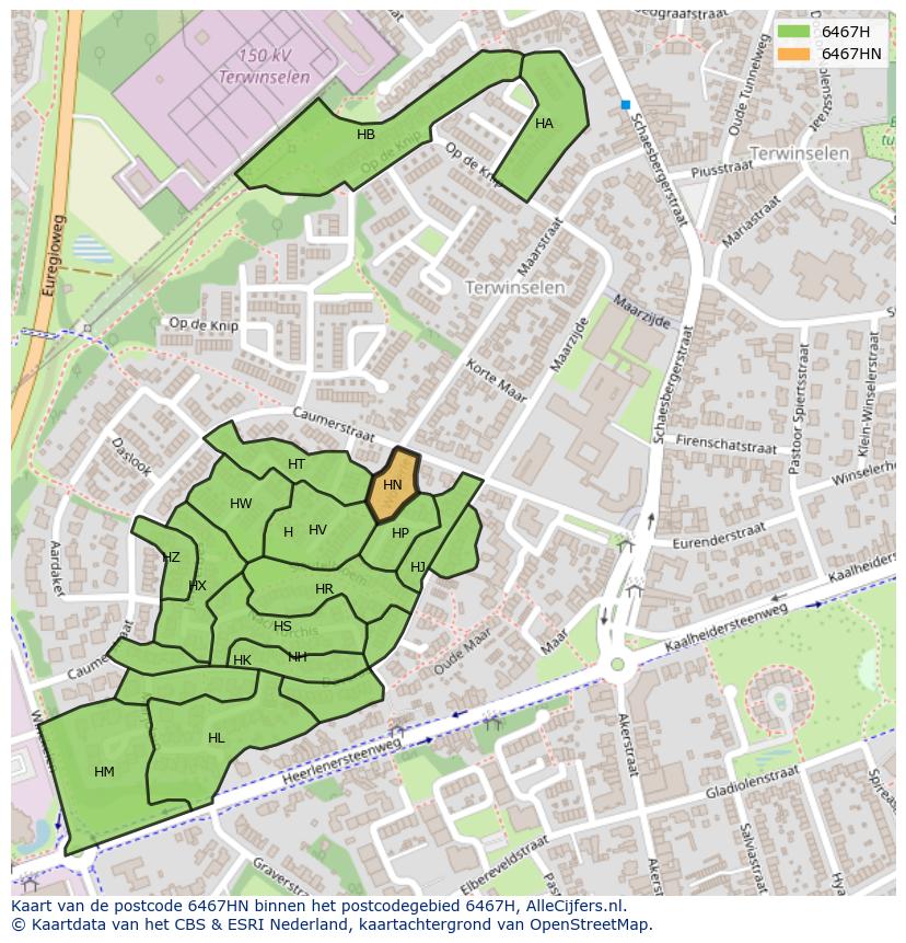 Afbeelding van het postcodegebied 6467 HN op de kaart.