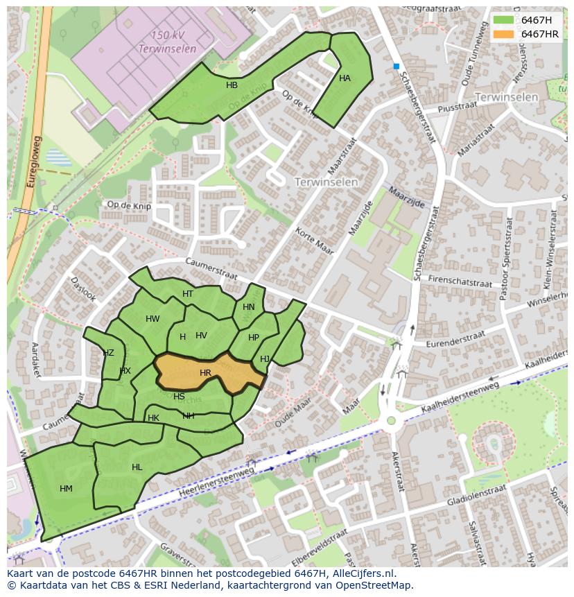 Afbeelding van het postcodegebied 6467 HR op de kaart.