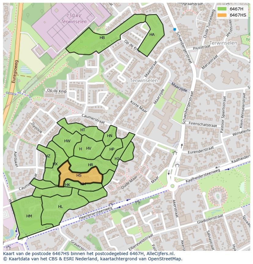 Afbeelding van het postcodegebied 6467 HS op de kaart.