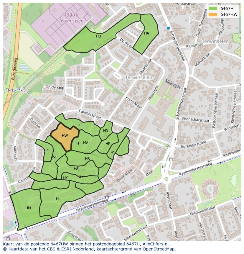 Afbeelding van het postcodegebied 6467 HW op de kaart.