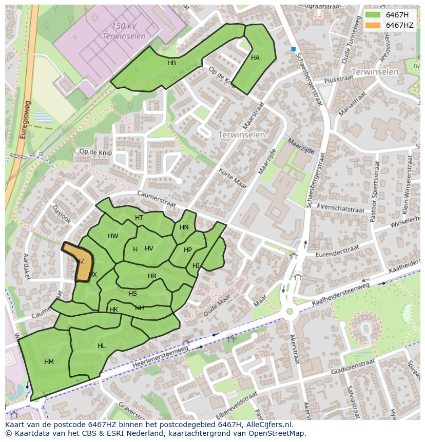 Afbeelding van het postcodegebied 6467 HZ op de kaart.