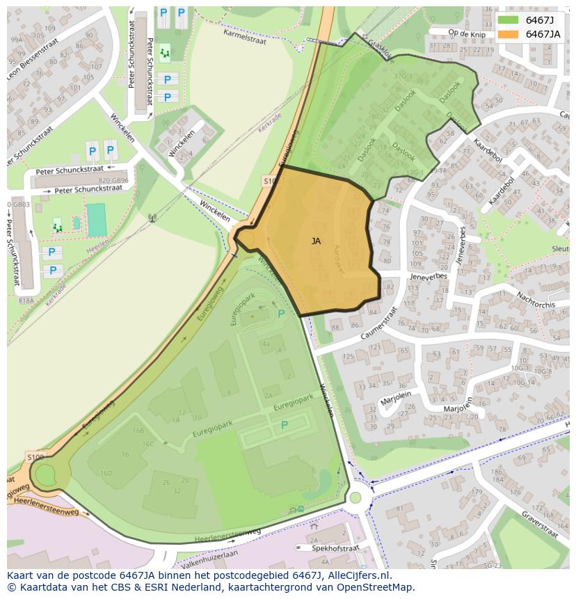 Afbeelding van het postcodegebied 6467 JA op de kaart.