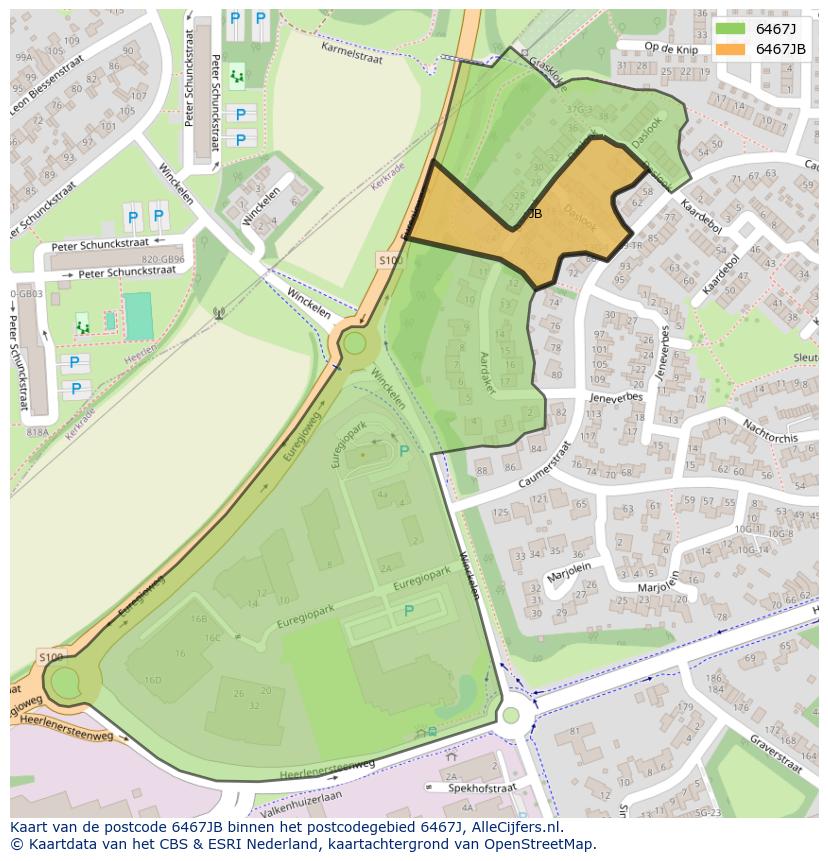 Afbeelding van het postcodegebied 6467 JB op de kaart.