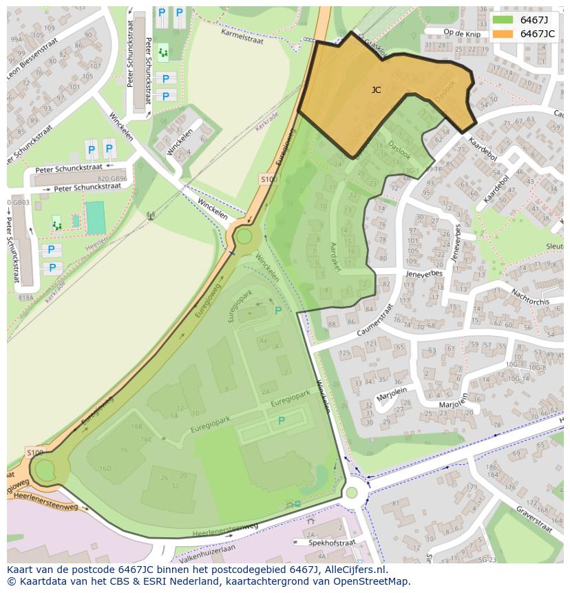 Afbeelding van het postcodegebied 6467 JC op de kaart.