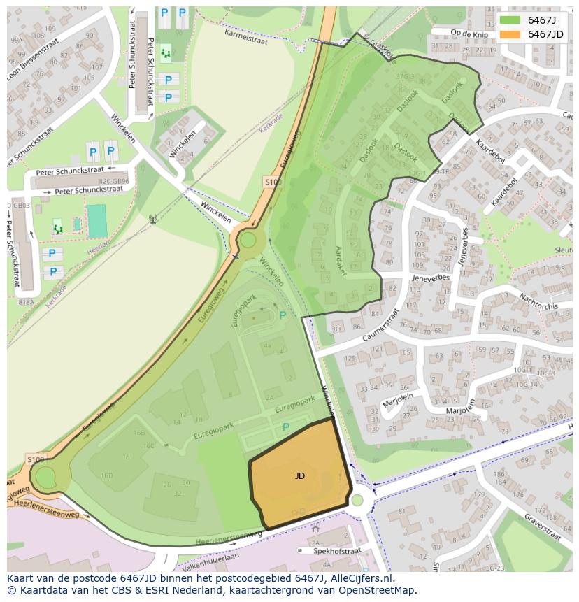 Afbeelding van het postcodegebied 6467 JD op de kaart.