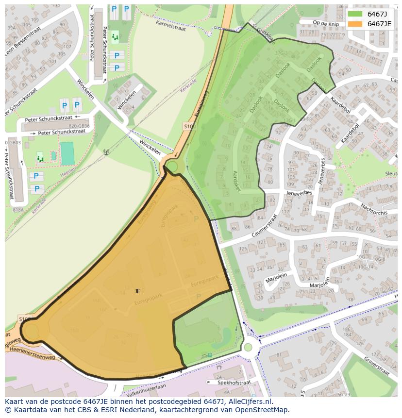 Afbeelding van het postcodegebied 6467 JE op de kaart.