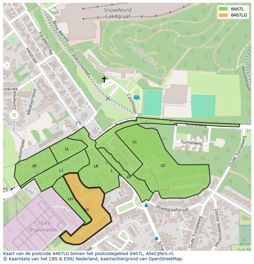 Afbeelding van het postcodegebied 6467 LG op de kaart.