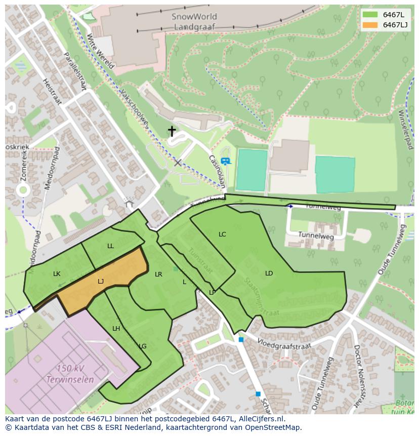 Afbeelding van het postcodegebied 6467 LJ op de kaart.