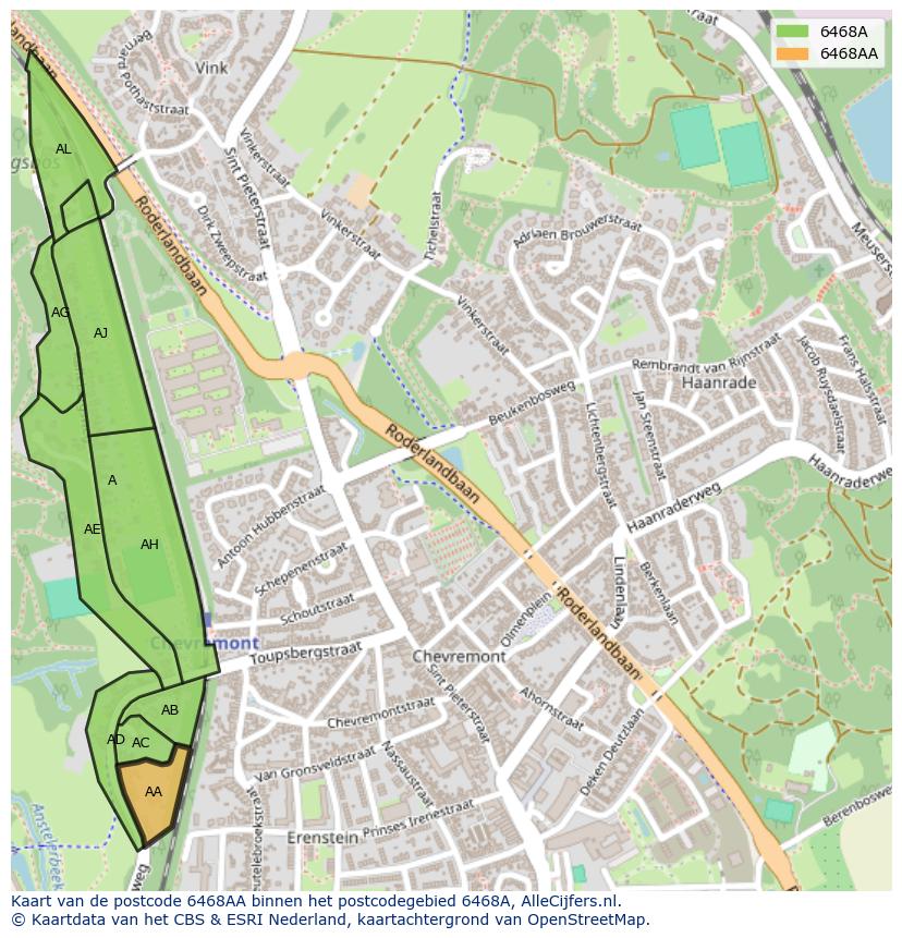 Afbeelding van het postcodegebied 6468 AA op de kaart.