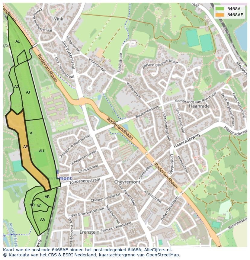 Afbeelding van het postcodegebied 6468 AE op de kaart.