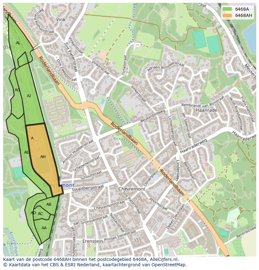 Afbeelding van het postcodegebied 6468 AH op de kaart.