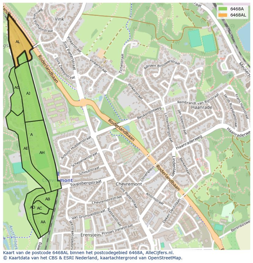 Afbeelding van het postcodegebied 6468 AL op de kaart.