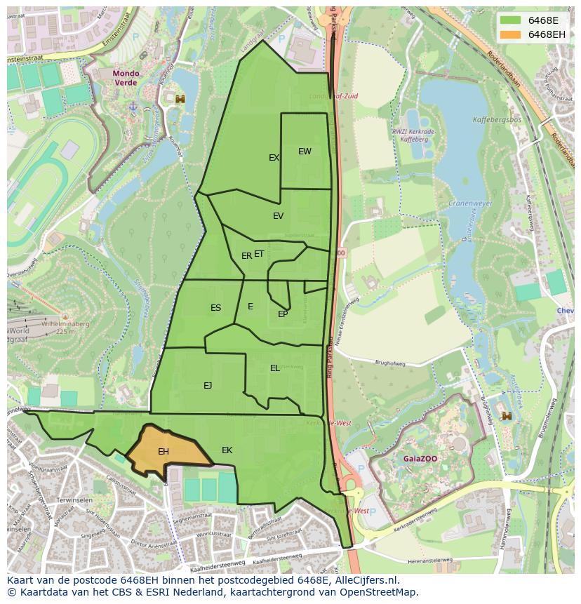 Afbeelding van het postcodegebied 6468 EH op de kaart.