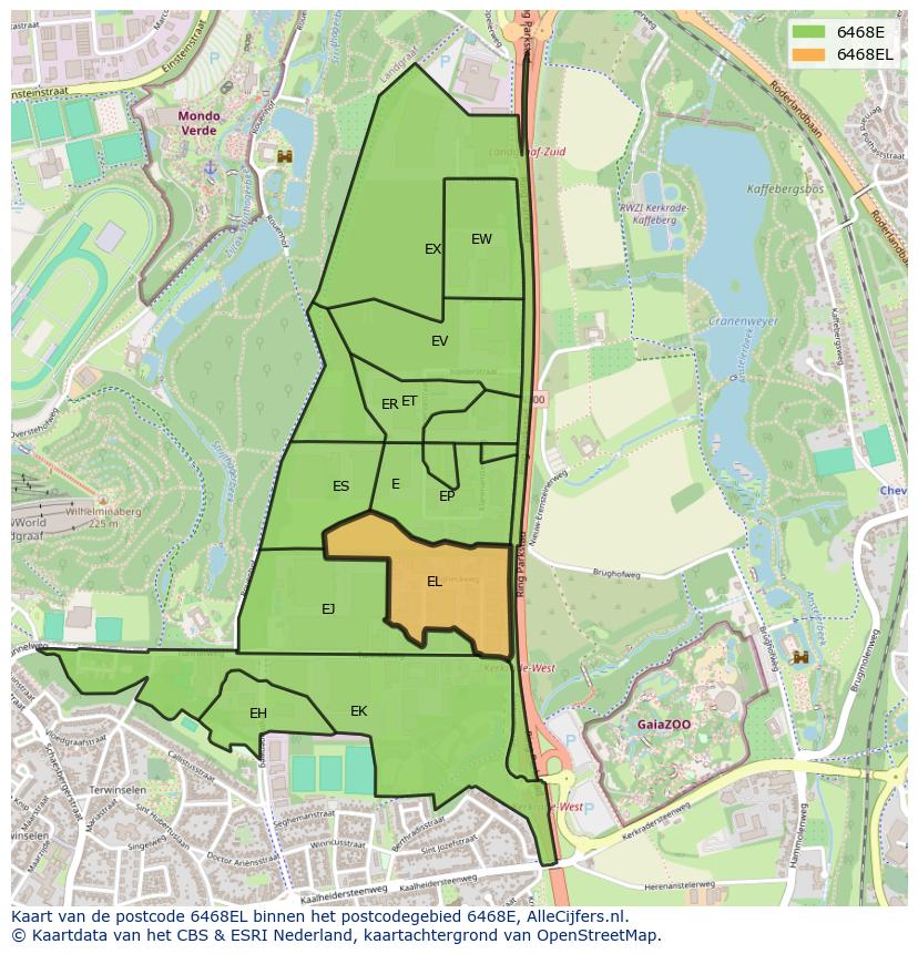 Afbeelding van het postcodegebied 6468 EL op de kaart.