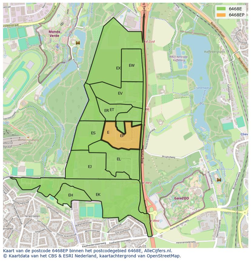 Afbeelding van het postcodegebied 6468 EP op de kaart.