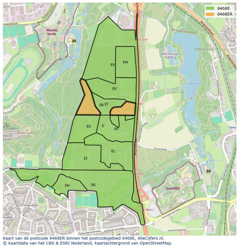 Afbeelding van het postcodegebied 6468 ER op de kaart.