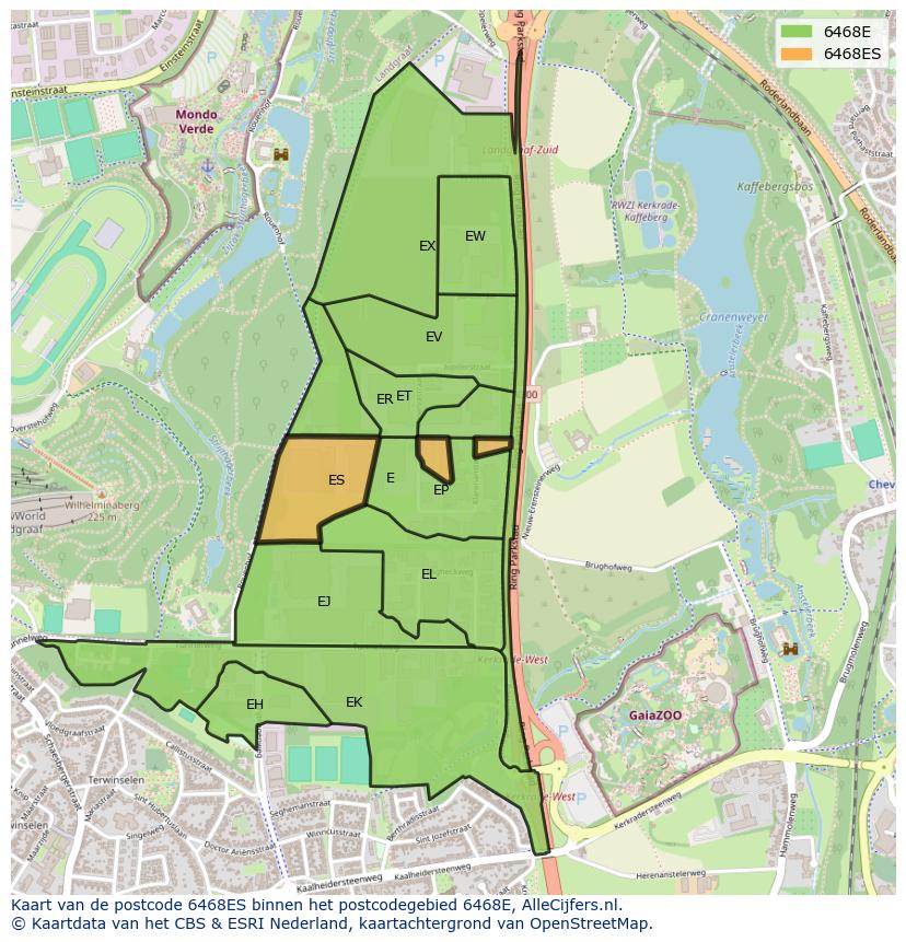 Afbeelding van het postcodegebied 6468 ES op de kaart.