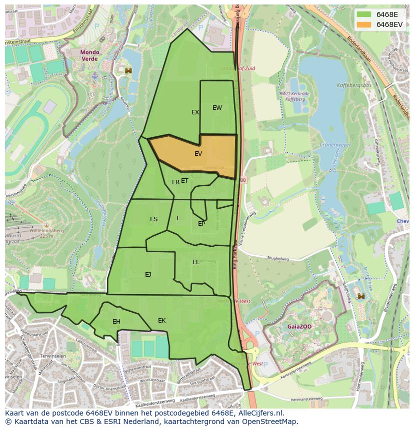 Afbeelding van het postcodegebied 6468 EV op de kaart.