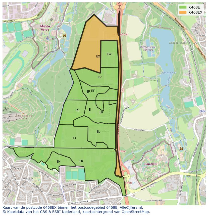 Afbeelding van het postcodegebied 6468 EX op de kaart.