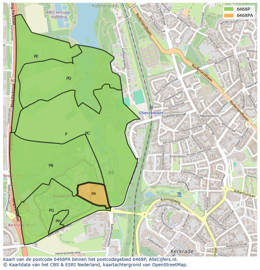 Afbeelding van het postcodegebied 6468 PA op de kaart.