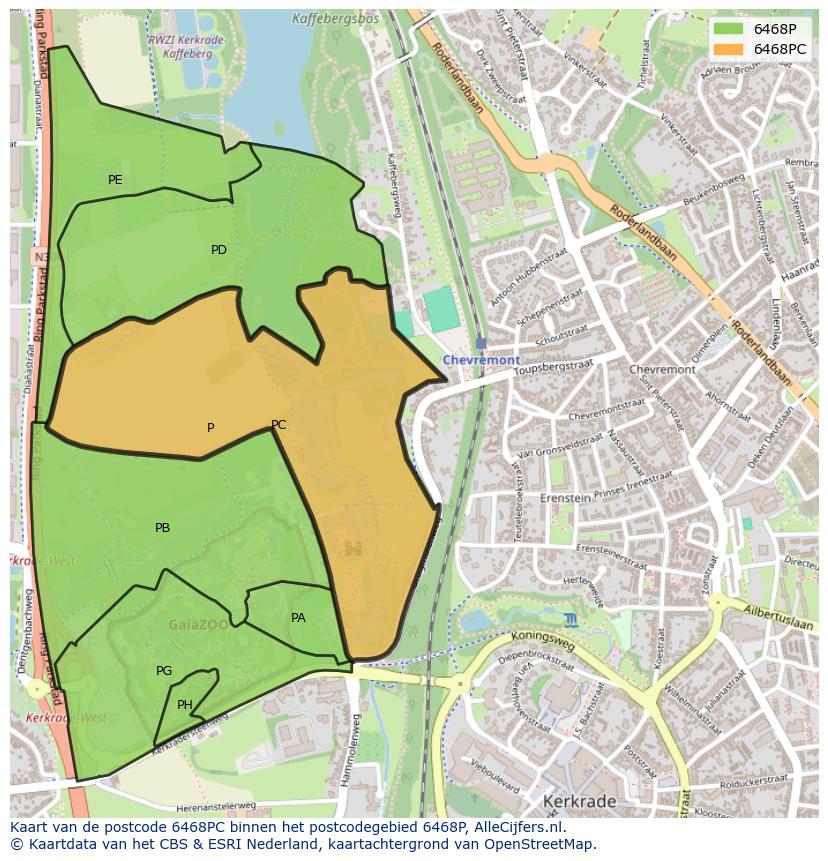 Afbeelding van het postcodegebied 6468 PC op de kaart.