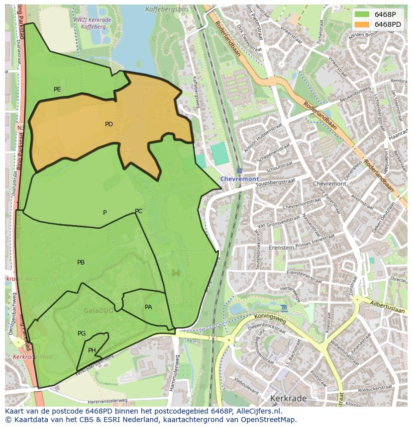Afbeelding van het postcodegebied 6468 PD op de kaart.
