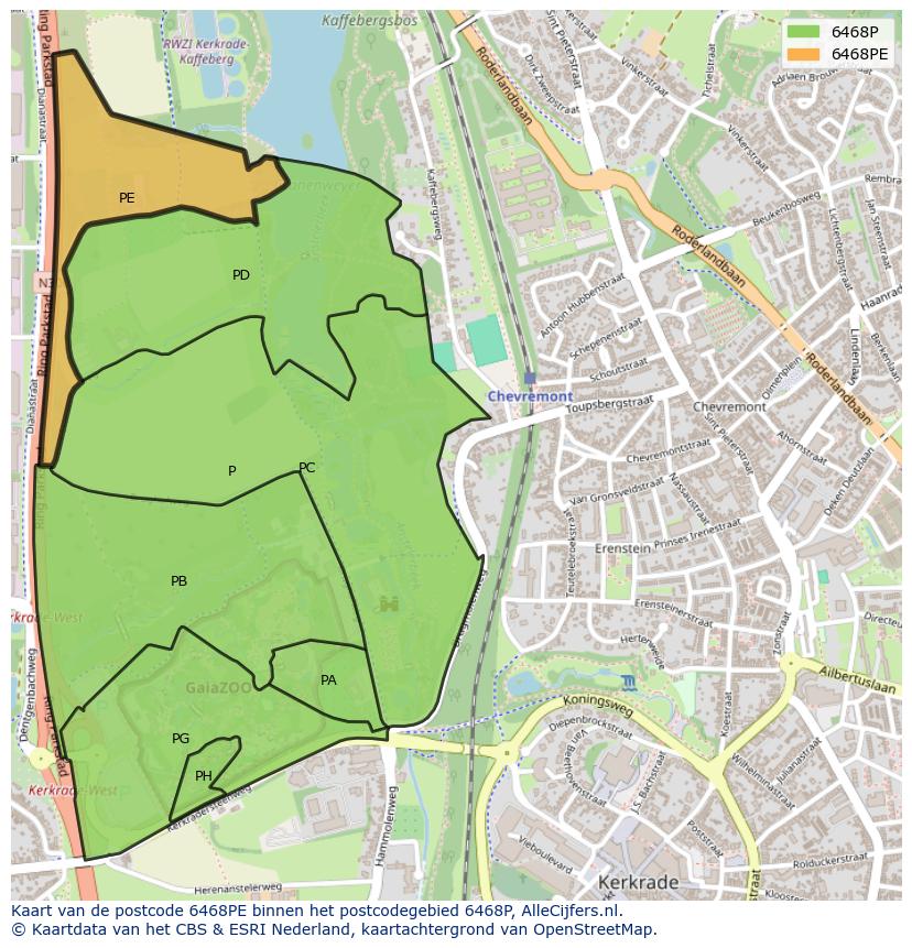 Afbeelding van het postcodegebied 6468 PE op de kaart.