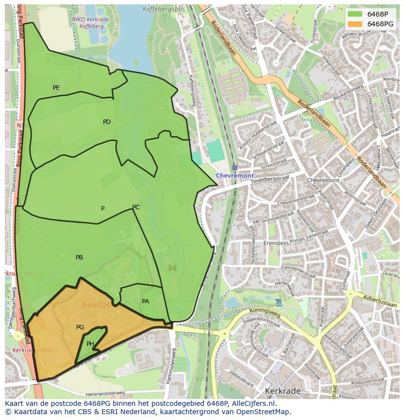 Afbeelding van het postcodegebied 6468 PG op de kaart.