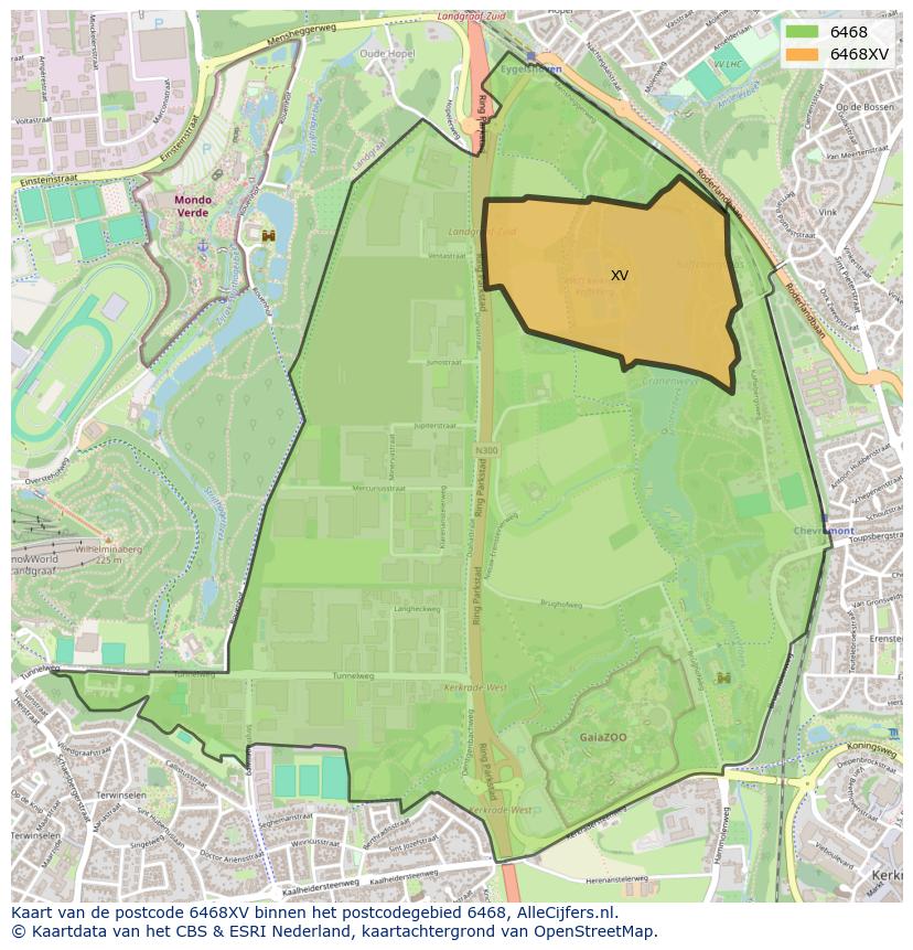 Afbeelding van het postcodegebied 6468 XV op de kaart.